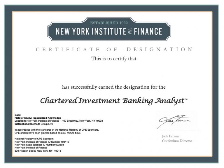 CIBA_certificateofcompletion - New York Institute of Finance